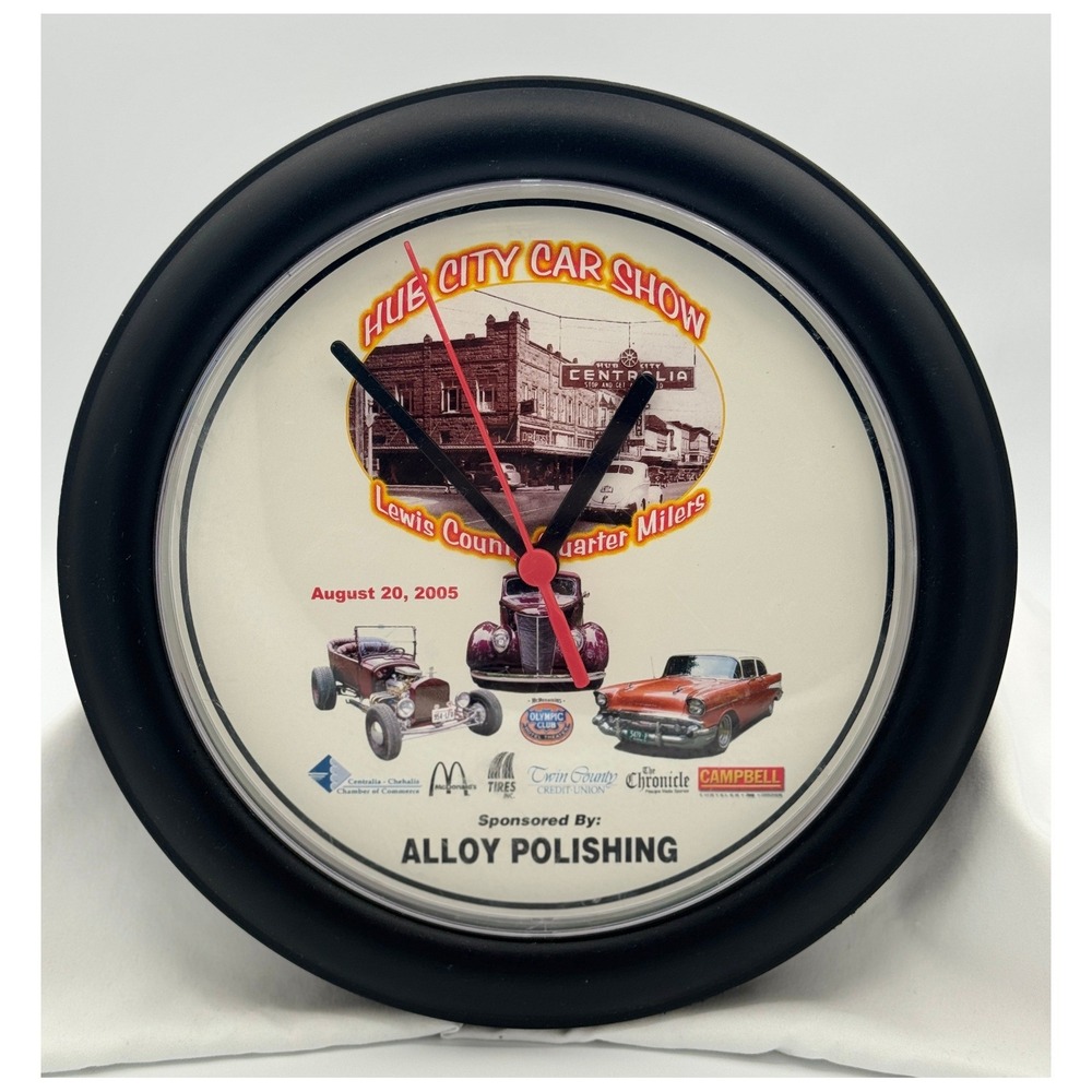 Vintage 2005 Hub City Car Show Clock - Tested - Lewis County Quarter Milers